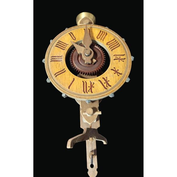 Vintage Antique Wooden Wall Clock With Wooden Gears & Roman Numerals T22 P